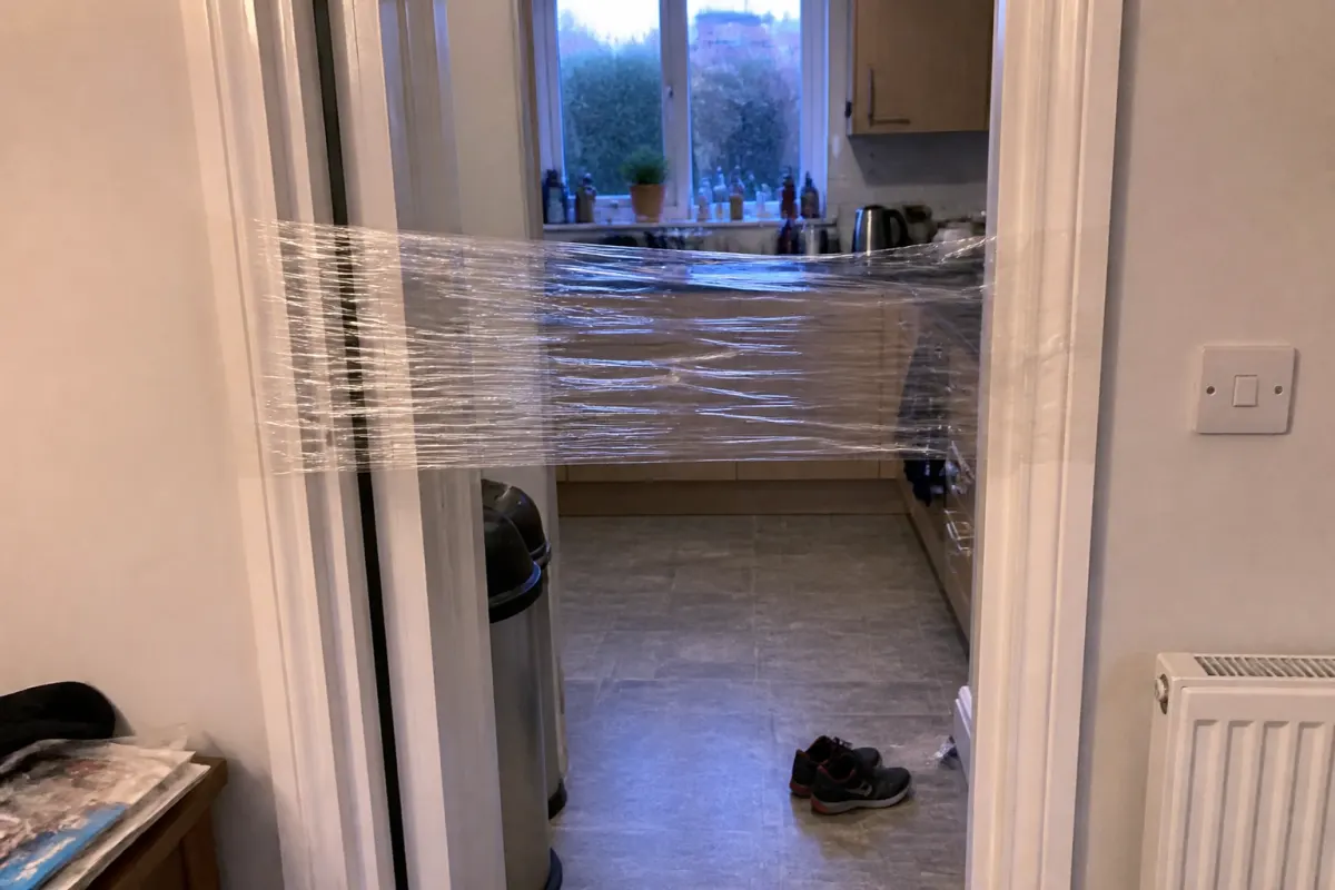 Cling-film over the doorway