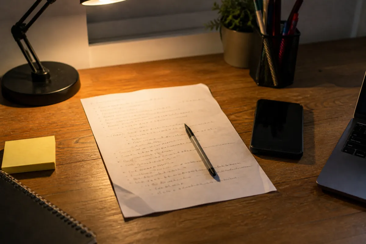 Handwritten prank call notes beside a phone