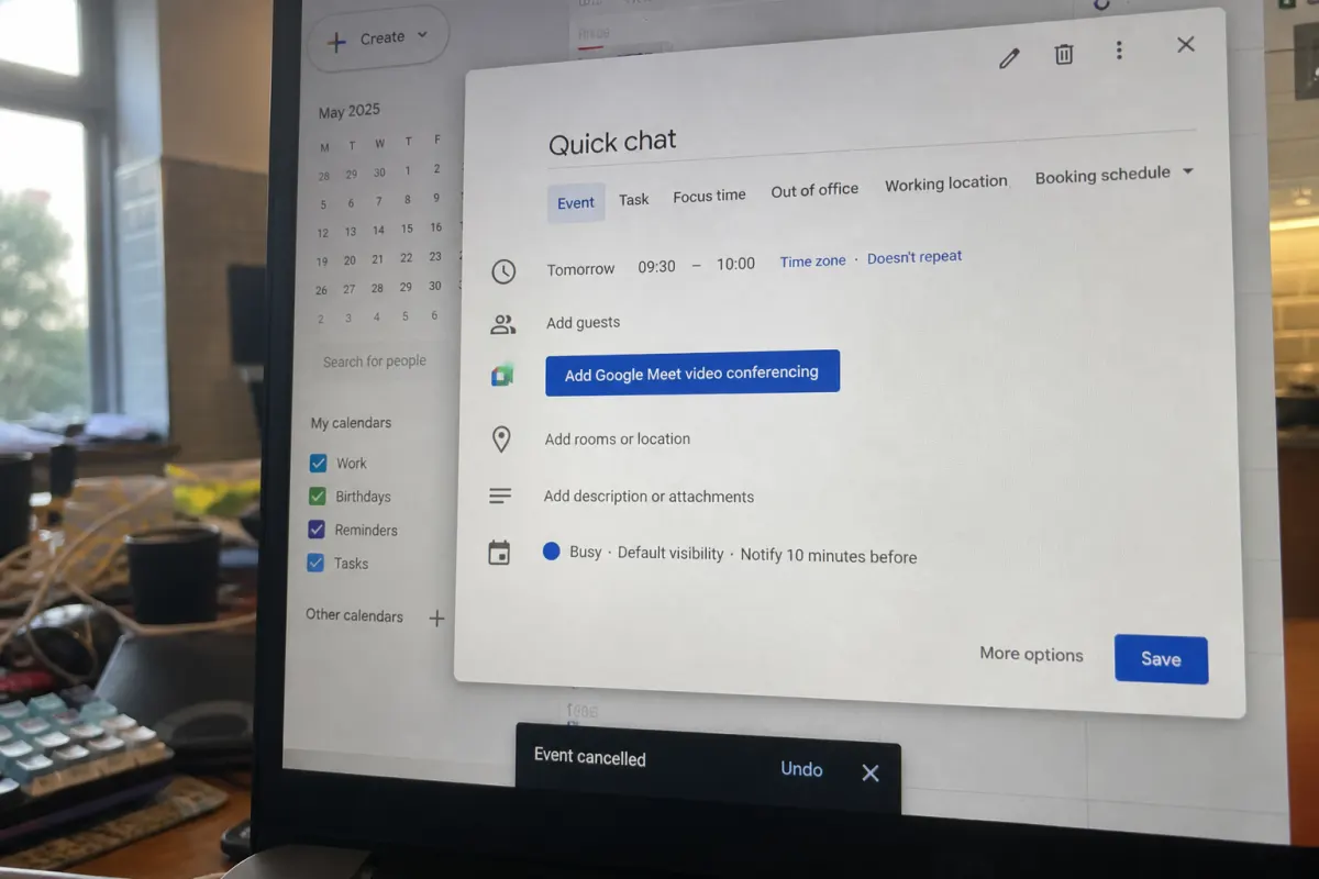 Calendar invite with no agenda