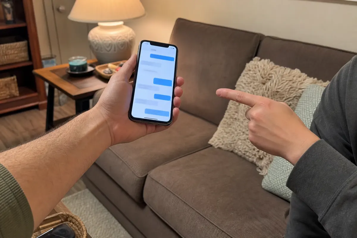 A phone being held up to show someone a screenshot